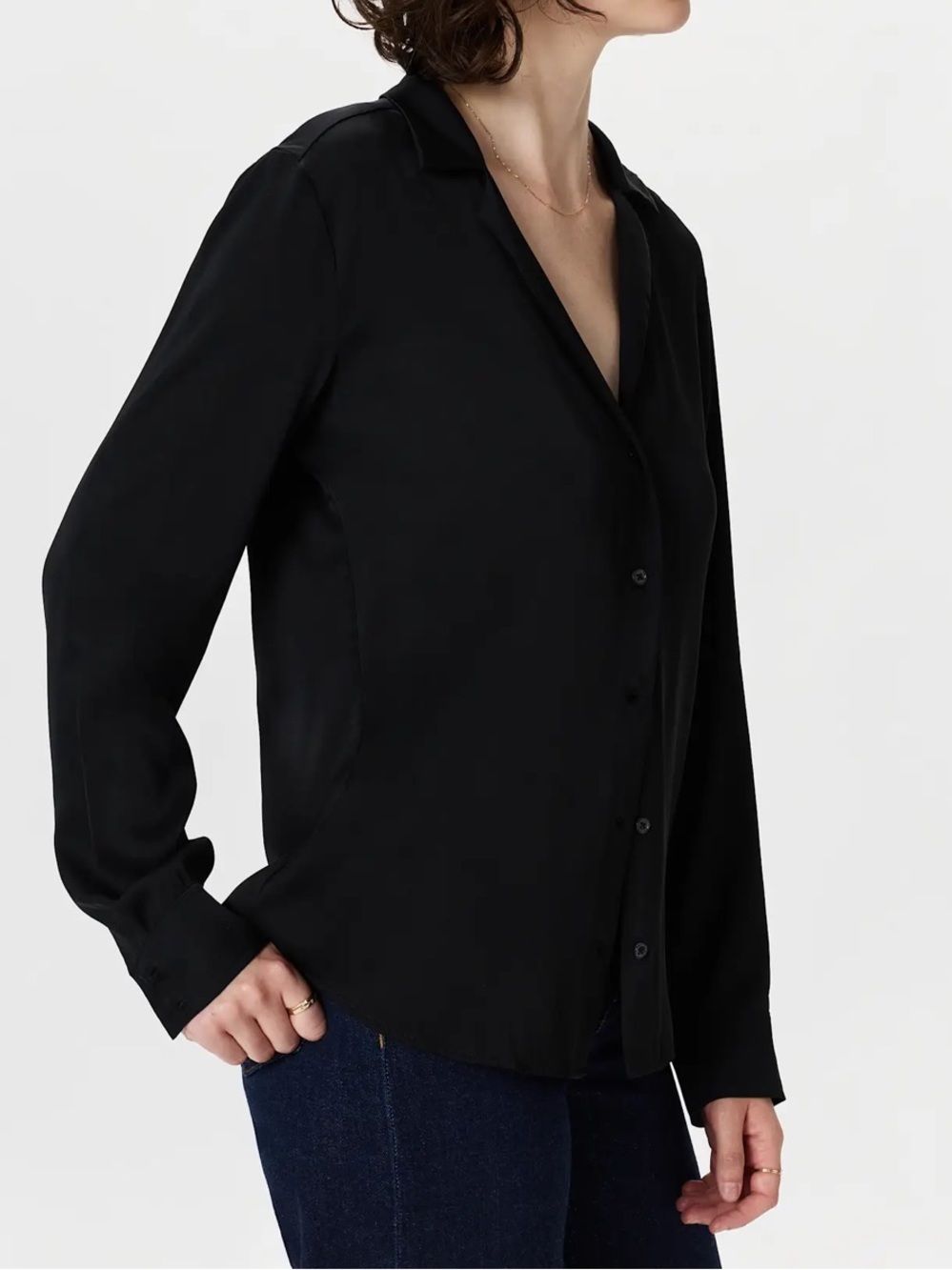 QUINCE washable stretch silk notch collar blouse black size XL